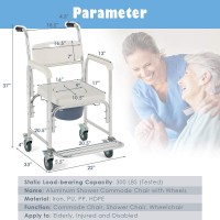 Giantex 3-in-1 Medical Transport Wheelchair Aluminum Bathroom Shower Chair, Bedside Commode